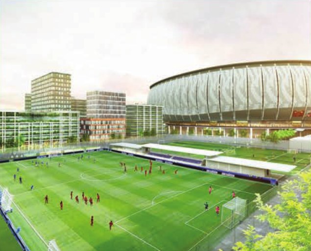 Lapangan dan tribun Jakarta International Stadium